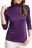 Women Silk Thermal Shirts Long Sleeve Turtleneck Tops Mulberry Silk Base Layer Undershirts Blouse Pullover (US, Alpha, X-Large, Regular, Regular, Black)