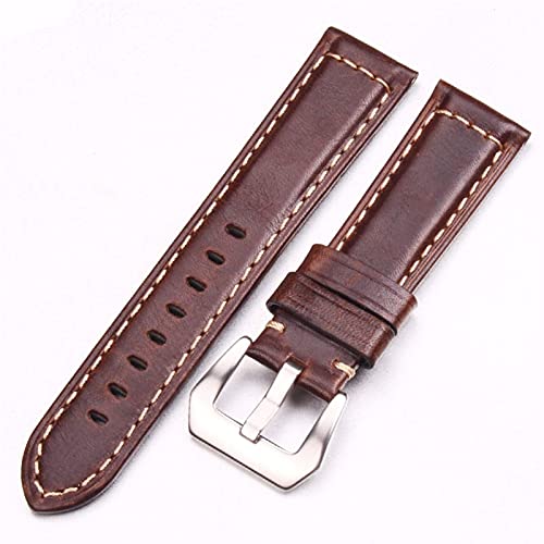 Sangle de montre en cuir 22mm fait main avec boucles acier inoxydable argenté