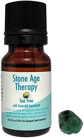 10 ml Tea Tree Essential Oil with High Energy Emerald Gemstone for Vibrational & Color Energy Aromatherapy