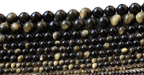 Perles rondes obsidienne noire dorée 10mm LKBEADS 15 pouces pour loisirs créatifs