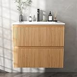 Wumagin Waschtisch mit Unterschrank 60 cm, inkl. Keramikwaschbecken, Modernes Badmöbel Set,Natur