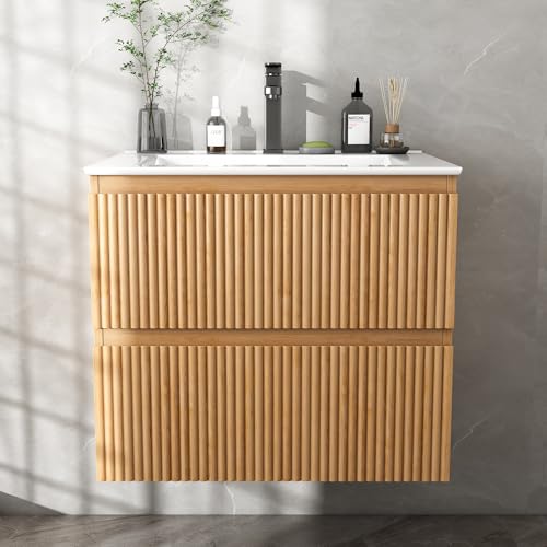 Wumagin Waschtisch mit Unterschrank 60 cm, inkl. Keramikwaschbecken, Modernes Badmöbel Set,Natur Wumagin Waschtisch mit Unterschrank 60 cm, inkl. Keramikwaschbecken, Modernes Badmöbel Set,Natur