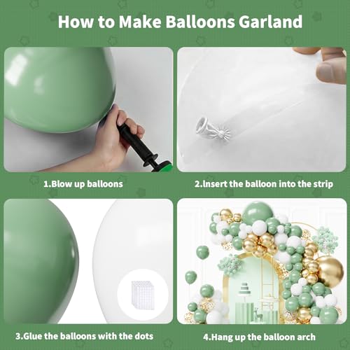 Image of Sage Green Balloons Arch Kit,130pcs Gold Balloon Garland,Different Sizes 18 12 10 5 Inch Green and White Latex Balloons for Birthday Baby Shower Gender Reveal Wedding Party Decoration
