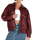 Picture of PRETTYGARDEN Women's Faux Leather Motorcycle Jacket Trendy Fall Spring Clothes Oversized Zip Up Winter Coat Outerwear (Style2-Wine Red,X-Large)