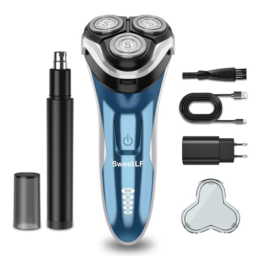 SweetLF (2025 Nuovo) Rasoio Elettrico Uomo,Regolabarba con Testine Rotanti 4D, Rasoio Ricaricabile Wet & Dry con Display LED, Rasatura Impermeabile IPX7