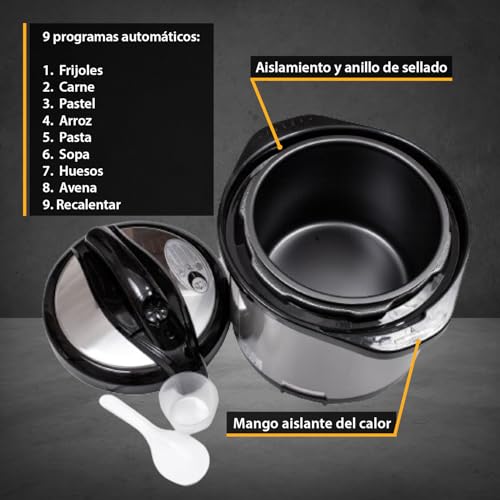 Miniatura 5 de Tzs First Austria - Olla A Presión Eléctrica 6l Con 9 Programas Automáticos - Multicooker 1000w Como Arrocera, Vaporera, Crock Pot, Etc. - Multiolla Eléctrico A Presión