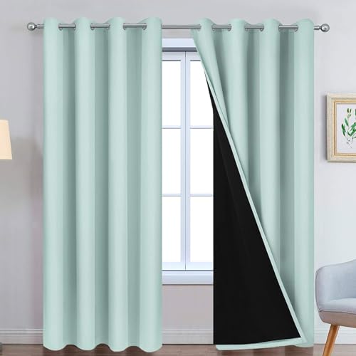 Image of Yakamok Aqua 100% Blackout Curtains 90 Inches Long for Bedroom 52 inch Wide | Blackout Curtain Panels for Bedroom, 2 Thick Layers Grommet Top Thermal Insulated Drapes with Black Liner for Living Room