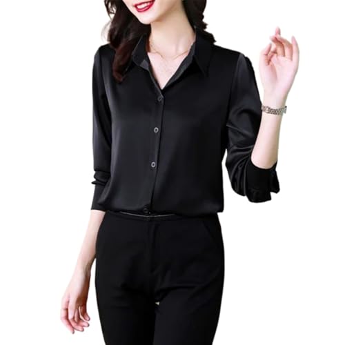 Chemisier en satin vintage manches longues femme haut coréen chemise formelle unie