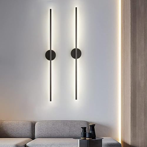 Image of SINOMAN Modern LED Black Wall Light Vertical Metal Wall Lamp Soft & Bright LED 3 Step Color Changing, Ambient Lighting Ideal for Living Room, Bedroom, Hallway, Bathroom and Home Decoration