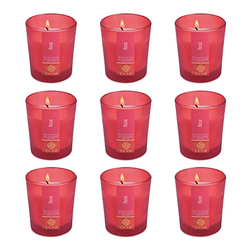 Image of EKAM Rose Votive Soy Wax Scented Candle, 40 Grams, 10 Hours Burn Time| Long Lasting Premium Candles | Ideal for Home Decor | Gifting & Aromatherapy (Pack of 9)