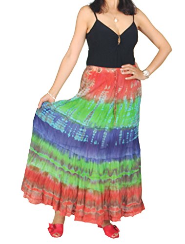 KayJayStyles Women's Hippie Boho Gypsy Tie-dye Long Skirt (Green)