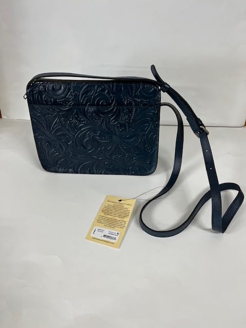 Patricia Nash Vallata Tooled Leather Crossbody Bag. Caribbean Blue