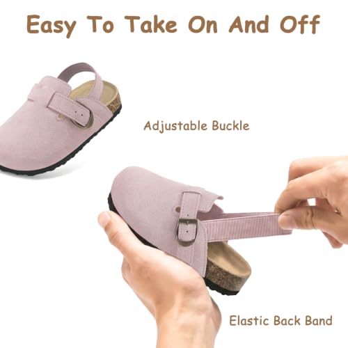 Image of Toddler Suede Clogs for Boys Girls Genuine Leather Adjustable Buckle Slides Potato Indoor Outdoor Slippers