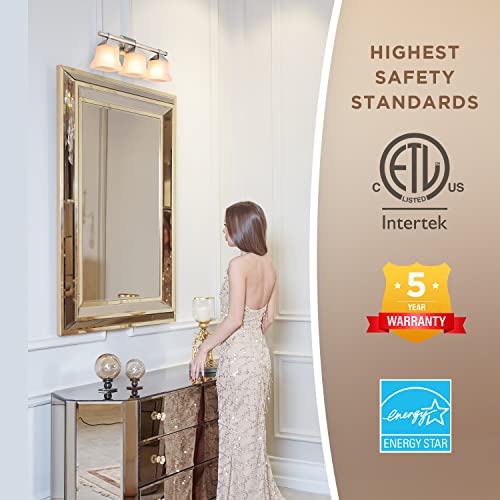 Image of Diodesy- 20-Inch Bathroom Vanity Square Bell Sconce 3-Light Fixture 100W Max E26 Medium Base Sockets Use A19 Bulb(Not Included) Brushed Nickel & Frosted Glass Shade ETL Listed- For Living Room Bedroom