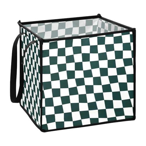 EtherSpher Cestas plegables de despensa a cuadros verde oscuro y blanco para ropa de cama, cestas altas de despensa, 33 x 33 x 33 cm