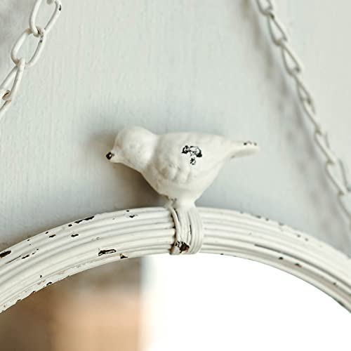 Nikky Home 11 Inch Decorative Small Hanging Mirrors Vintage Rustic Round Metal Framed Wall Mounted Mirror Decor With Bird For Bathroom Living Room Office, Rustic White #TOP7