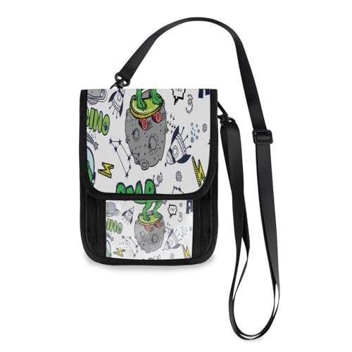 Portafogli da viaggio Borse per telefono a tracolla Dinosauri nello spazio Borsa da per il collo Porta passaporto per donne e uomini Multicolore Taglia unica casual