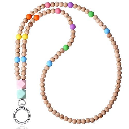 Image of Teacher Lanyard Lanyards for ID Badges Keys Women Wood Silicone Beaded Lanyard with ID Holder Work Jewelry