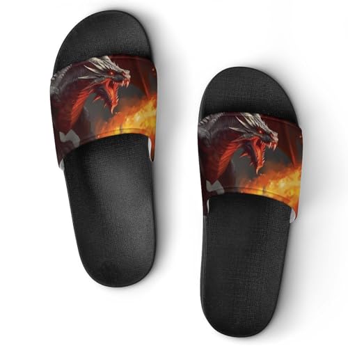 Dragon and Human War Non Slip Slides Sandals for Women Men Quick Drying Shower Shoes for Bathroom Pool Beach