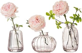 Glass Bud Vase Set of 3, Decorative Small Vase for Table Living Room Bedroom Home Office Kitchen Decor, Pink