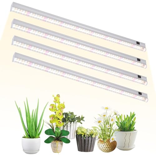 DingChen T5 Grow Lights 2FT 60W (415W 500W Equivalent) Full Spectrum Grow Lights for Indoor Plants 4000K Plug and Play Easy to Install for Greenhouse & Plant Shelves (4 Pack)
