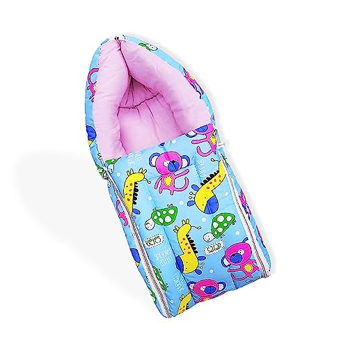 Image of MOM & Son Baby Bedding Set Mattress with Net & Baby Sleeping Bag (0-3 Months) (Sky Blue & Green)