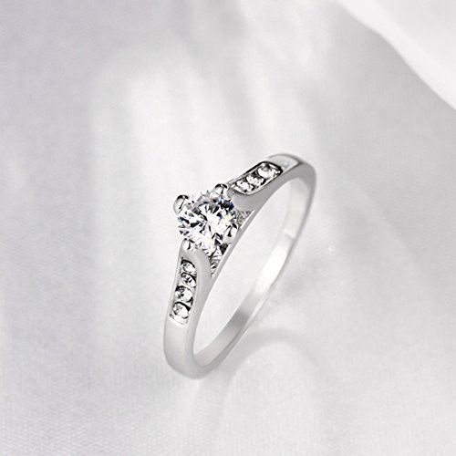 [Eternity Love] Women's Pretty 18K White Gold Plated Solitaire CZ Stone Engagement Rings Best Promise Rings for Her Anniversary Crystal Wedding Bands Collection Jewelry Rings4