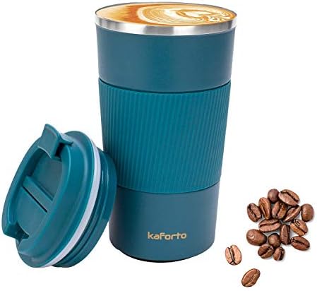 kaforto 16oz Insulated Coffee Travel Mug Stainless Steel Vacuum Coffee Cup Leakproof with Screw Lid Double Wall Coffee Tumbler Reusable Thermal Cup for Hot/Iced Beverage - 510ml, Blue