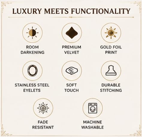 Image of KALIYO Cream Velvet Room Darkening Curtain with Gold Foil Floral Print | Eyelet Window Curtain | Soft Luxury Fabric | 9 Ft | Pack of 1