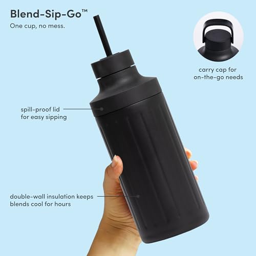 Image of Beast Mighty 850 Stainless Steel | Compact Personal Blender | Extra Vessels | Keeps Blends Cold | Smoothies, Shakes, Sauces, Dips | Portable Straw Caps and Lids | 850W (Carbon Black)
