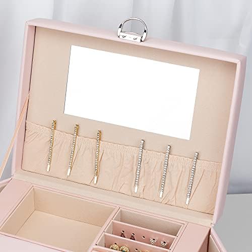 ADEL DREAM Large Lockable Jewellery Box 5 Tier with 5 Drawers with Mirror for Rings, Earrings, Necklaces and Bracelets - Elegant and Classic (Pink)