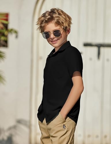 Image of Arshiner Boys Short Sleeve Dress Shirts Solid Button Down Shirts