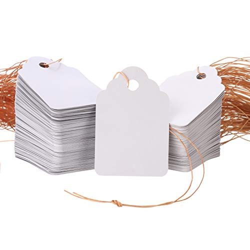 1000pcs Waterproof White Nursery Garden Price Tags with Strings Attached, Multi-funtion Plastic Plant Marking Tags Hang Blank Labeling Tags for Gardening Jewelry Clothing Product(1.8x1.2inches)