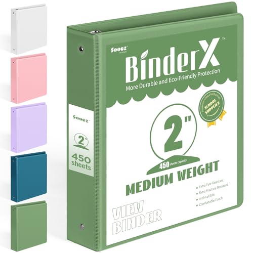 BinderX 3 Ring Binder 2 Inch, 2" Clear View Binder, Olive Green, Letter /A4