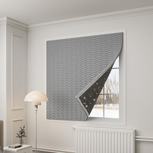 GBPLDMAQ Thermal Blackout Curtains Polyester Fiber Filling, Window Winterizing Kit Windproof Soundproofing, Window Covers for Winter Temperature Protection(Gray,90x120cm/35x47in)
