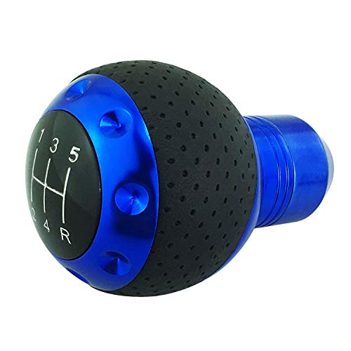 Abfer 5 Speed Shift Knobs Leather Car Gear Stick Shifter Lever Head Round Shifting Knobs Fit For Most Vehicle, Blue #TOP6