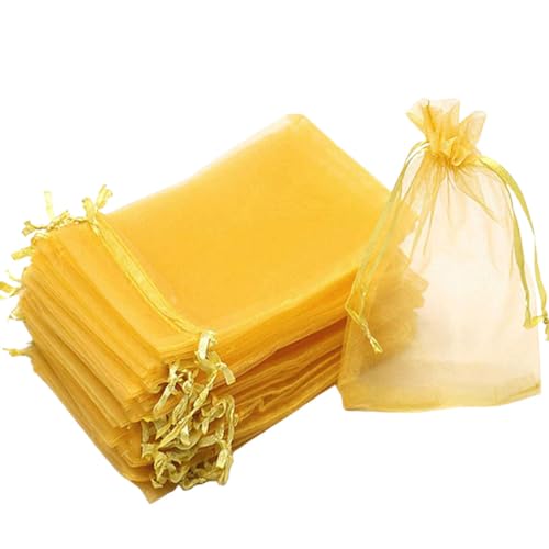 KGDUYC 50 Pezzi Sacchetti Organza Gioielli, Matrimonio Lavanda - Regalo Borsette (7x9 cm, Oro)