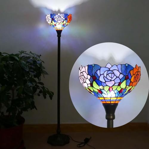 Lámpara de pie salón vidrieras retro rústica K D30H162CM iluminación dormitorio