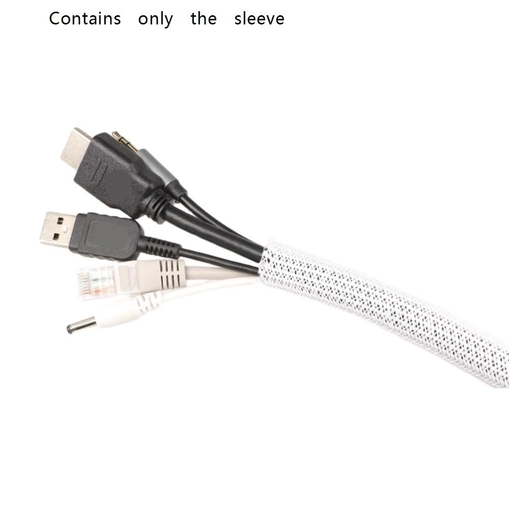 Funda Trenzada expandible de Pet Gestión de Cables Extensible Que Envuelve 3-25m m la Malla Cerrada del uno Mismo Trenzado Animal DOMÉSTICO Blanco(25MM*8METERS)