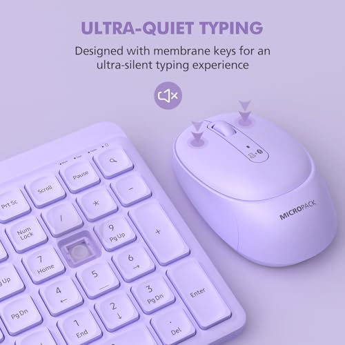 Purple Wireless Keyboard and Mouse Combo for Desktop Mac iPad Bluetooth 2.4 Ghz Rechargeable Slim Silent Click with Number Pad Compatible with Pc, Laptop, Tablet (Purple) by MICROPACK Digitally Yours - Used condition - Image 6