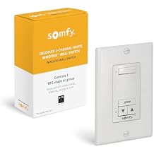 somfy DecoFlex Wirefree RTS Wall Switch - 1 Channel - Pure White Tone - Control RTS Shades, Blinds, Curtains - Battery Pre-Installed, Button Labels, Mount Included - #1810897