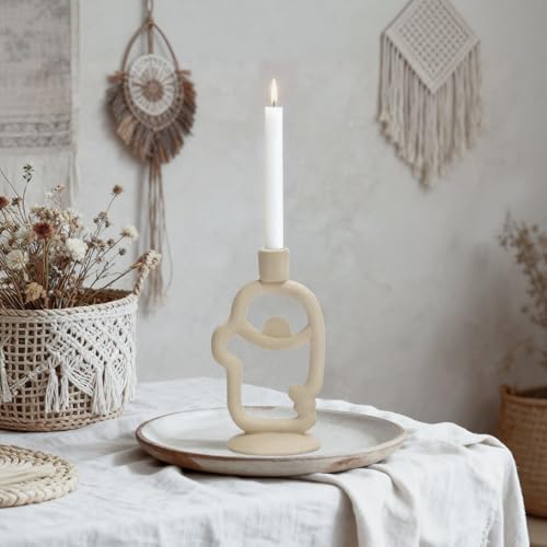 Face Decorative Taper Candle Holder - Modern Abstract Creative Face Candlestick Holder for Table Centerpiece, Beige Medium Candle Sticks Holder Decor for Home Dinning Party Birthday Housewarming Gifts — view 6
