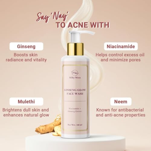 Image of Ginseng Glow Face Wash with Niacinamide, Hyaluronic Acid, Kojic Acid, Vitamin C & Gluton | Acne Control, Oil Balance & Brightening | 100 ml