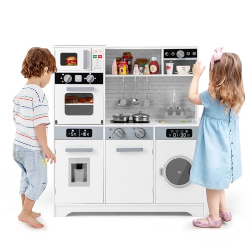 ACCESSORI COMPLETI: Questa cucina per bambini è dotata di 2 pentole, 3 mestoli, 1 tazza d'acqua e altri accessori, permettendo ai bambini di interpretare ruoli vari e ricchi. Gli accessori non solo aumentano il divertimento del gioco, ma stimolano anche la creatività e l'immaginazione dei bambini