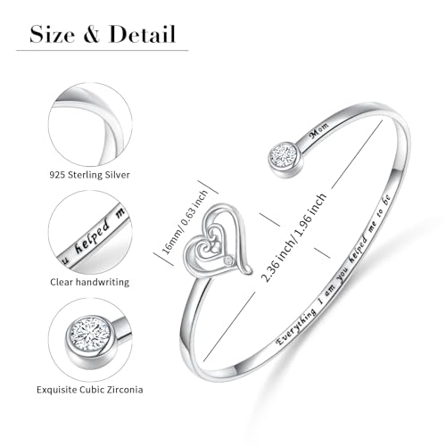 Mother Daughter Bracelet for Women 925 Sterling Silver Cuff Bracelets Inspirational Heart Jewelry Bracelet Mothers Day Gifts for Mom Daughter3