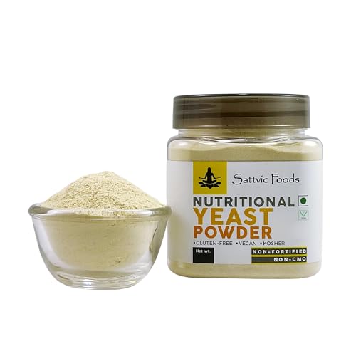 Image of Sattvic Foods Nutritional Yeast Powder (60 g) | Rich in Fibre & B Vitamins, Vegan, Cheesy flavour | Non-Fortified, Non-GMO, Gluten-Free Superfood | Sprinkle on Salads, Popcorn, Pasta and Pesto