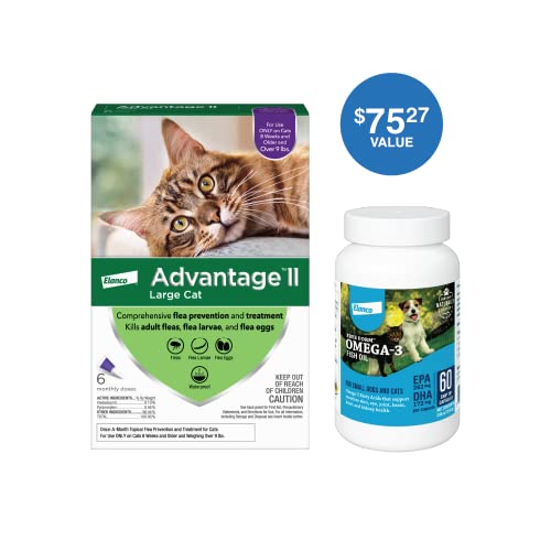 Advantage Ii Vet-Recommended Flea Prevention For Large Cats And Free Form Omega-3 Fish Oil Snip Tips For Small Dogs And Cats | 6-Pack + 60-Count #TOP1