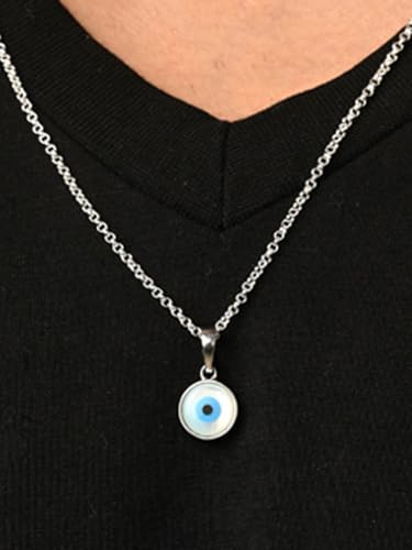 Image of Clara 925 Sterling Silver Evil Eye Pendant Necklace for Men & Women | With or Without Chain | Platinum Plated