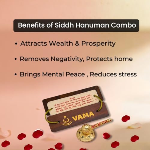 Image of VAMA Sankat Mochan Bajrangbali Combo (Siddh Hanuman Gada +Wooden Hanuman Chalisa Book) | Brings Strength, Protection and Positivity
