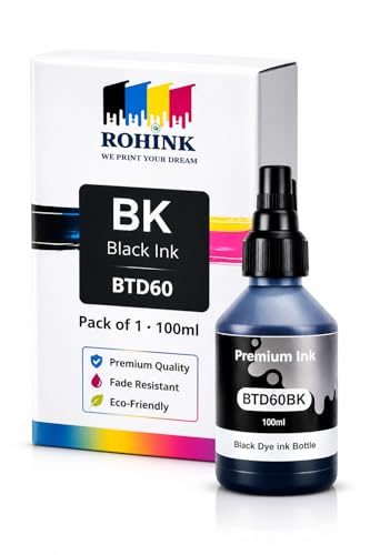 Image of ROHINK Premium Dye Ink Bottles for Brother Printers, T220, T300, T310, T420, T500, T520, T820, T920, T510, T910, T710, T4500W, T800W, T710W, BTD 60 Black, 100ml, Pack of 1